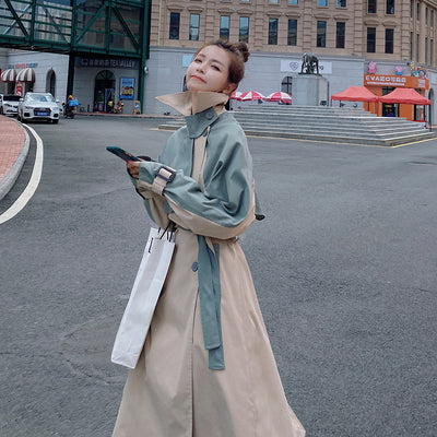 Chaqueta Casual Coreana con Costuras Contrastadas Over The Knee - Image 11