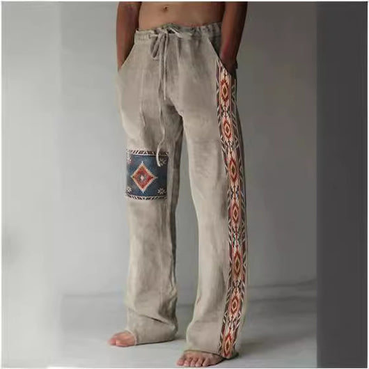 Pantalones Casuales Sueltos de Lino Estampado para Hombre - Image 5