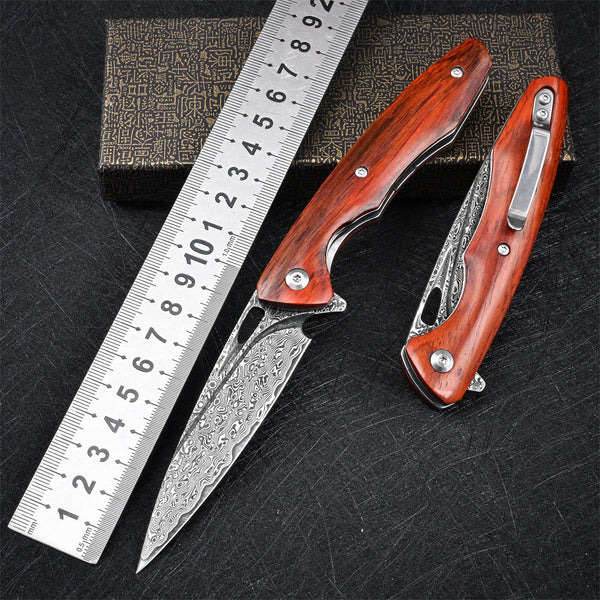 Cuchillo Plegable de Defensa Personal con Acero Damasco VG10 de Alta Dureza