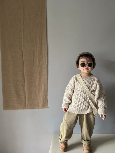 Suéter Infantil Retro con Patrón de Trenza Tejido - Image 11