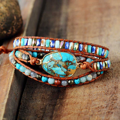 Pulsera Étnica de Turquesa Natural Trenzada a Mano con Cristales - Image 6