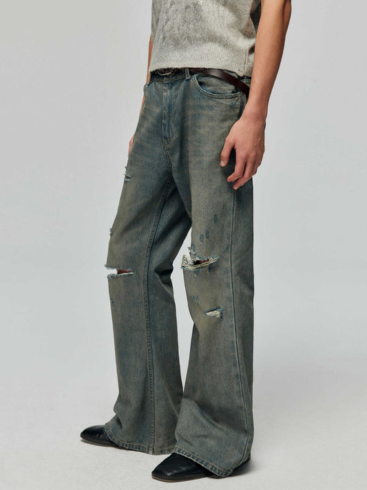 Pantalones Vaqueros Vintage Rotos Sueltos Acampanados - Image 2