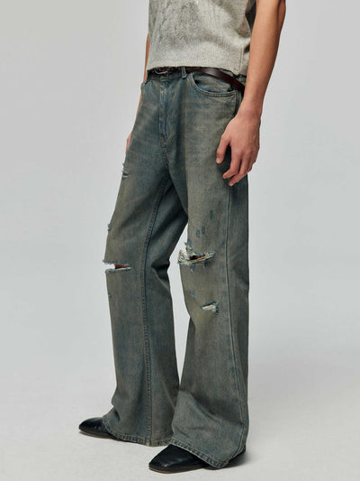 Pantalones Vaqueros Vintage Rotos Sueltos Acampanados - Image 2