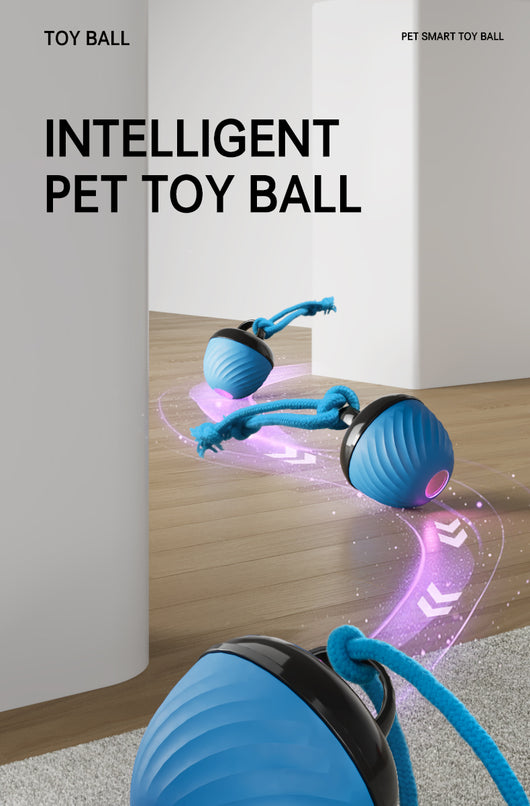 Red and black smart interactive pet toy ball with a textured swirl pattern and an attached red rope. - Image 19