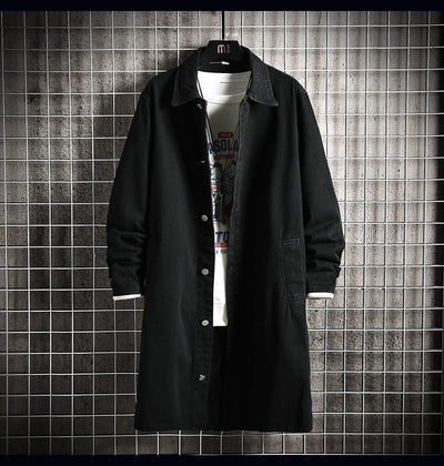Abrigo Tipo Trench Denim Hombre Largo Casual Suelto - Image 11