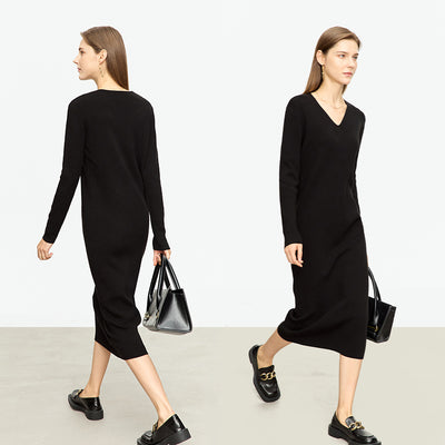 Vestido Midi Tejido V-neck Slim Fit Cálido y Versátil para Mujer - Image 2