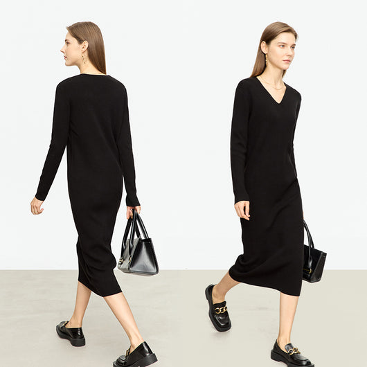 Vestido Midi Tejido V-neck Slim Fit Cálido y Versátil para Mujer - Image 2