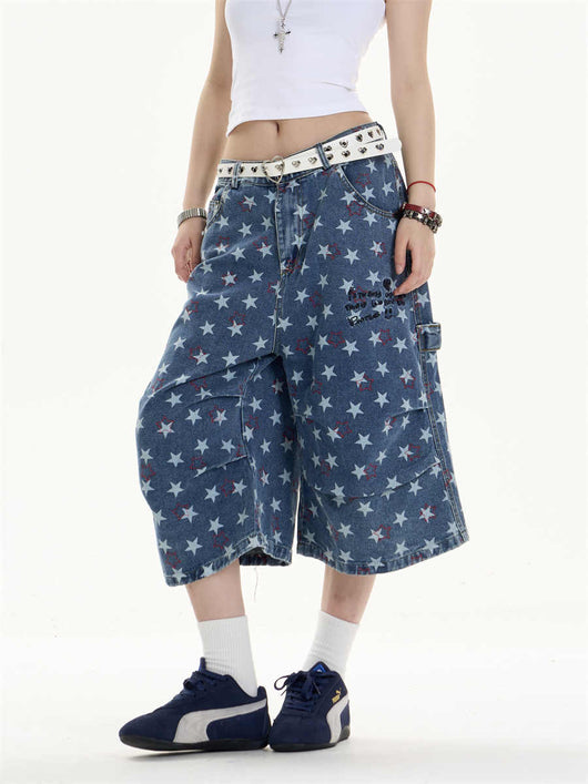 Pantalón Denim Estampado Crop Ancho y Suelto - Image 4