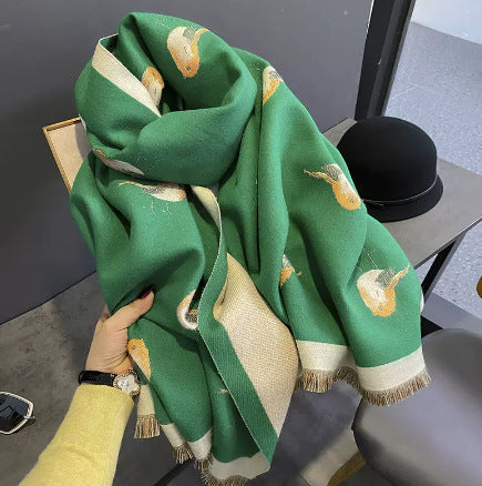 Pashmina Cálida con Diseño de Aves - Bufanda Versátil de Cachemira