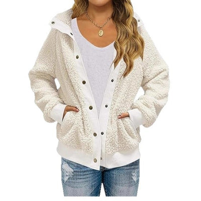 Cardigan de Polar Grueso con Bolsillos para Mujer - Abrigo Cálido de Color Puro - Image 4