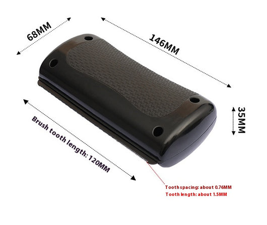 Black HistoTree animal deshedding comb with a textured grip, shown next to its white and green retail box. - Image 14