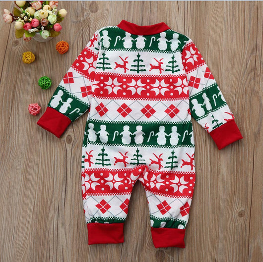 Christmas long-sleeved pajama set with red, green, and white fair isle print featuring snowmen, reindeer, and trees. - Image 5