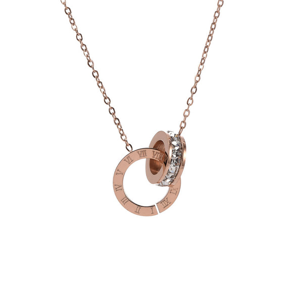 Collar de Acero de Titanio para Mujer con Anillos y Números Romanos - Image 4
