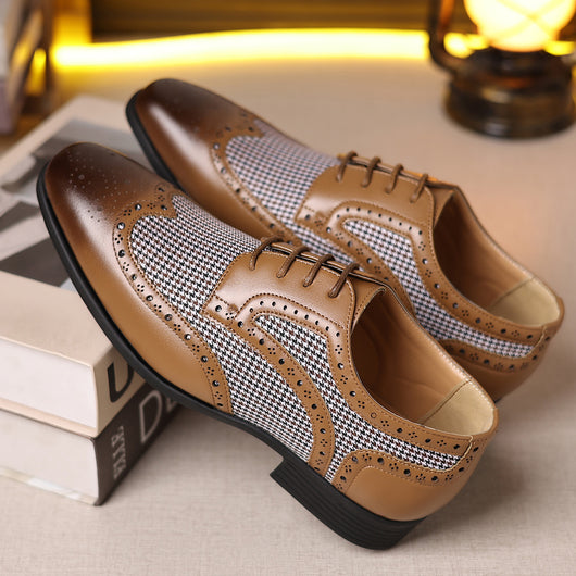 Zapatos Casuales de Cuero con Patrón Pata de Gallo para Hombre