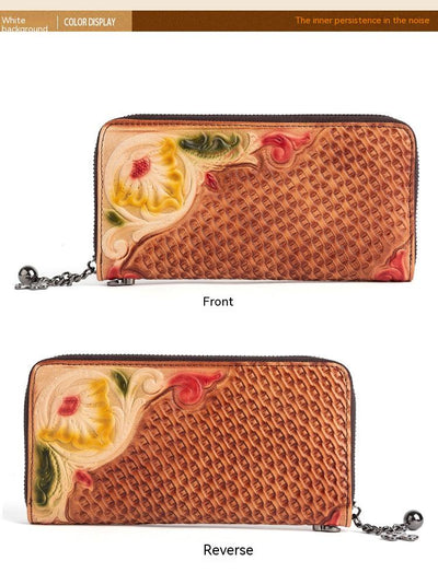 Cartera de Cuero Mediana Pintada a Mano con Árbol Retro - Image 8