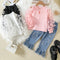 Conjunto Infantil con Top de Malla y Jeans con Detalles de Flecos