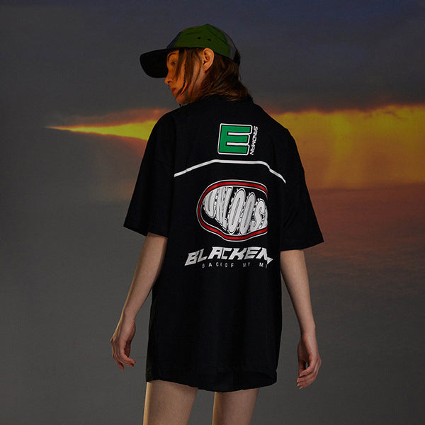 Camiseta Suelta Cuello Redondo Estampado Racing Unisex