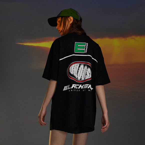 Camiseta Suelta Cuello Redondo Estampado Racing Unisex
