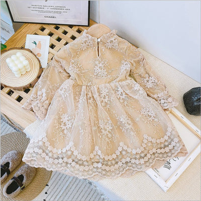 Vestido Infantil Elegante con Lazo de Encaje y Terciopelo de Manga Larga - Image 4