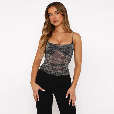 Top Camisola Efecto Dos Piezas Estampado Leopardo con Malla - Image 13