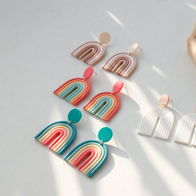 Aretes de Arcilla Polimérica Arcoíris Hechos a Mano Estilo Retro - Image 4