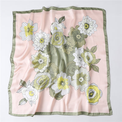 Pañuelo de Seda Estampado Floral Cuadrado para Mujer Primavera Verano - Image 7