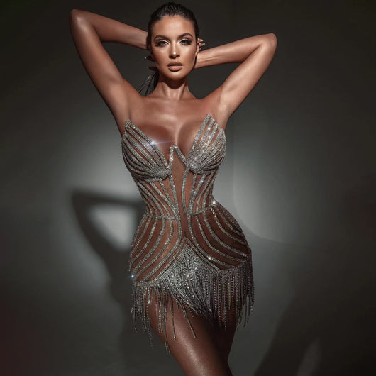 Vestido de Fiesta para Mujer con Detalles de Borlas