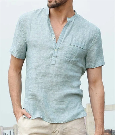 Camisa de Manga Corta en Algodón y Lino para Hombre - Image 14