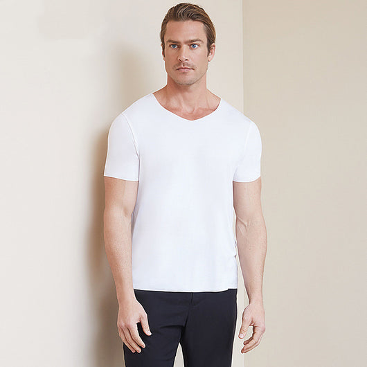 Playera Casual Modal de Manga Corta Color Sólido para Hombre