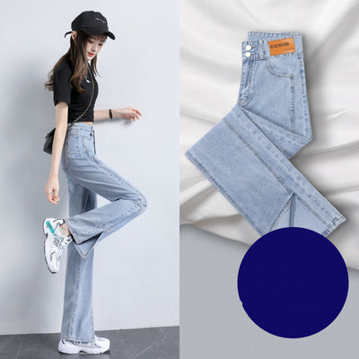 Jeans de Cintura Alta Slim Recto y Pierna Ancha para Mujer - Comodidad Versátil - Image 2