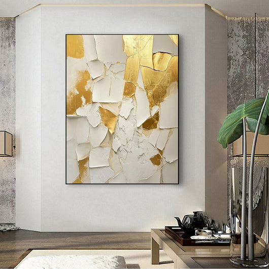 Cuadro Abstracto Minimalista Oro y Blanco - Pintura al Óleo Hecha a Mano sobre Lienzo - Image 6