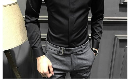 Camisa Ejecutiva Manga Larga Estilo Coreano para Hombre - Image 10