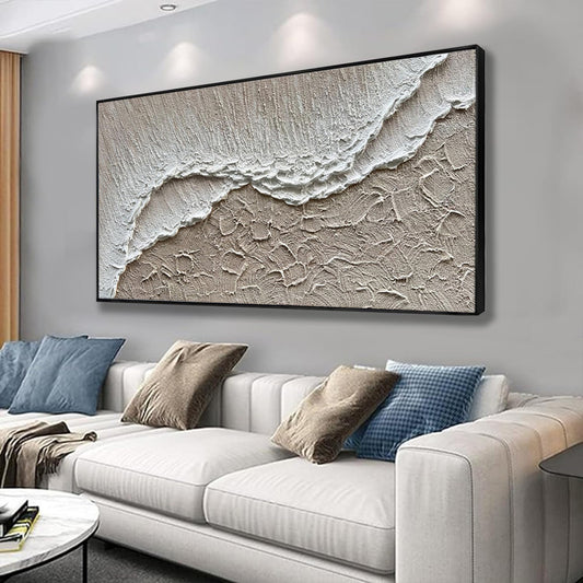 Cuadro Óleo Playa Texturizado Olas del Mar Pintura Manual Lienzo Blanco Decoración Moderna - Image 2