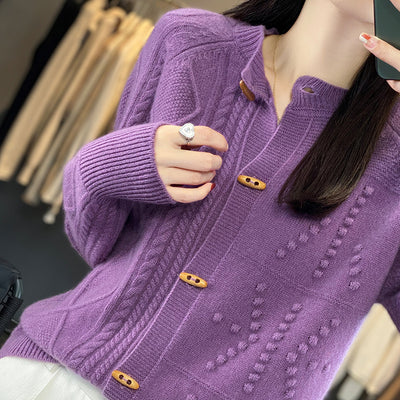 Cardigan de Lana Pura para Mujer Cuello Redondo Holgado - Image 3