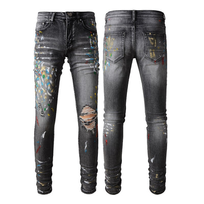 Jeans Slim Fit Gris Desteñido con Cintura Elástica para Hombre - Image 6