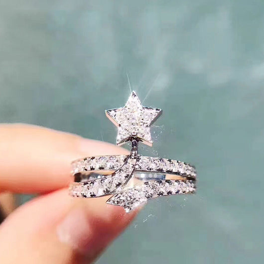 Anillo de Compromiso Estrella de Cinco Puntas con Incrustaciones de Microdiseño Estilo Europeo y Americano - Image 8