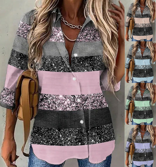 Camisa Estampada de Solapa para Mujer