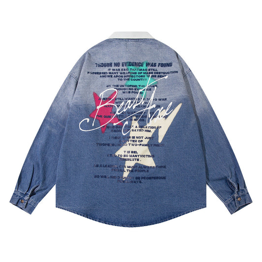 Camisa Denim con Estampado de Estrella y Letras - Diseño Moderno - Image 2