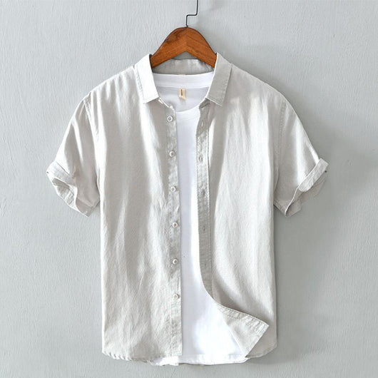 Camisa de Lino Manga Corta para Hombre - Comodidad de Verano - Image 2