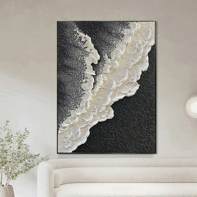 Cuadro Abstracto Olas del Mar Pintura al Óleo Texturizada Blanco y Negro Lienzo Pintado a Mano - Image 5