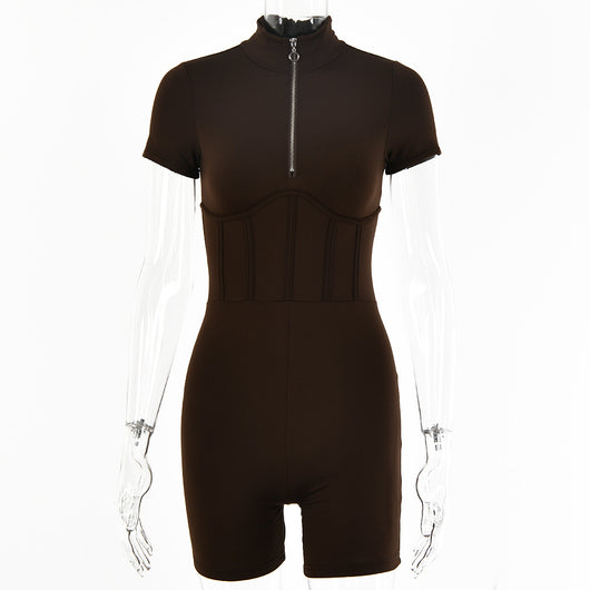 Jumpsuit Corto Femenino con Escote Redondo y Cierre - Image 5