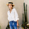 Blusa Blanca de Algodón Bordada con Manga Larga Estilo Francés