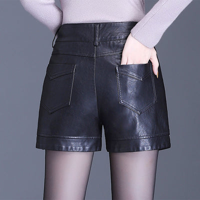 Shorts de Cuero Negro Talle Alto Pierna Ancha - Image 13