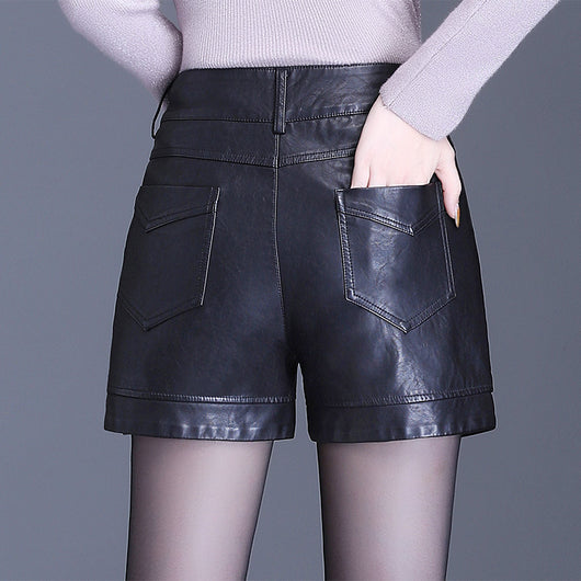 Shorts de Cuero Negro Talle Alto Pierna Ancha - Image 13