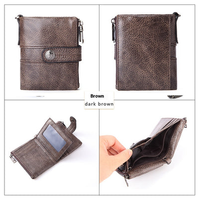 Billetera de Cuero Genuino con Cierre y Hebilla Retro para Hombre - Image 11