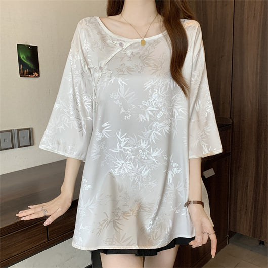 Blusa Vintage con Jacquard y Botones Estilo Chino - Image 11