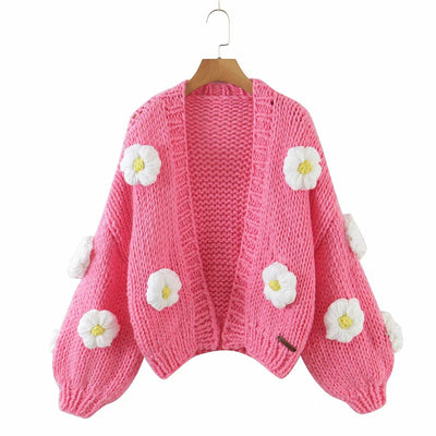 Cardigan Tejido a Mano con Flores 3D - Suéter Crochet Slim para Mujer - Image 17