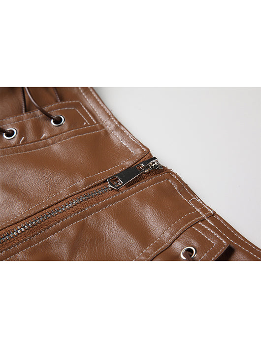 Shorts de Cuero PU Cintura Alta con Cordones Retro - Image 6