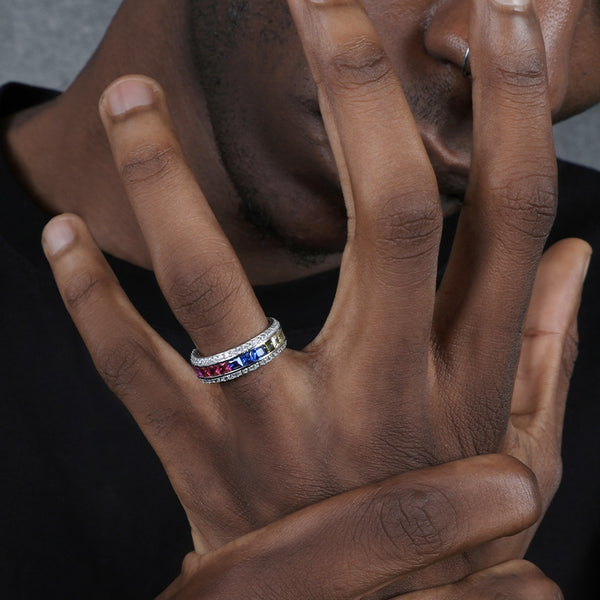 Anillo Hip Hop Plata Esterlina con Degradado de Diamantes para Hombre
