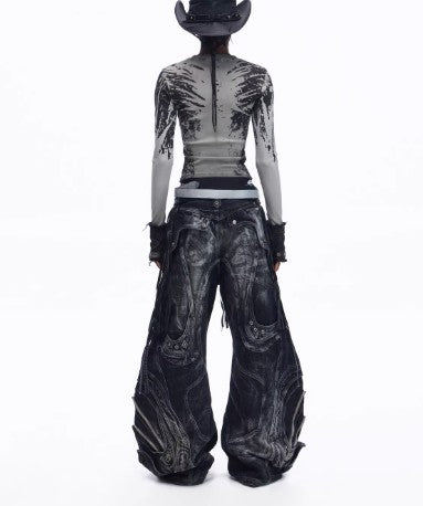Jeans Patchwork Futurista con Cintura Ajustable y Silueta Definida - Image 3